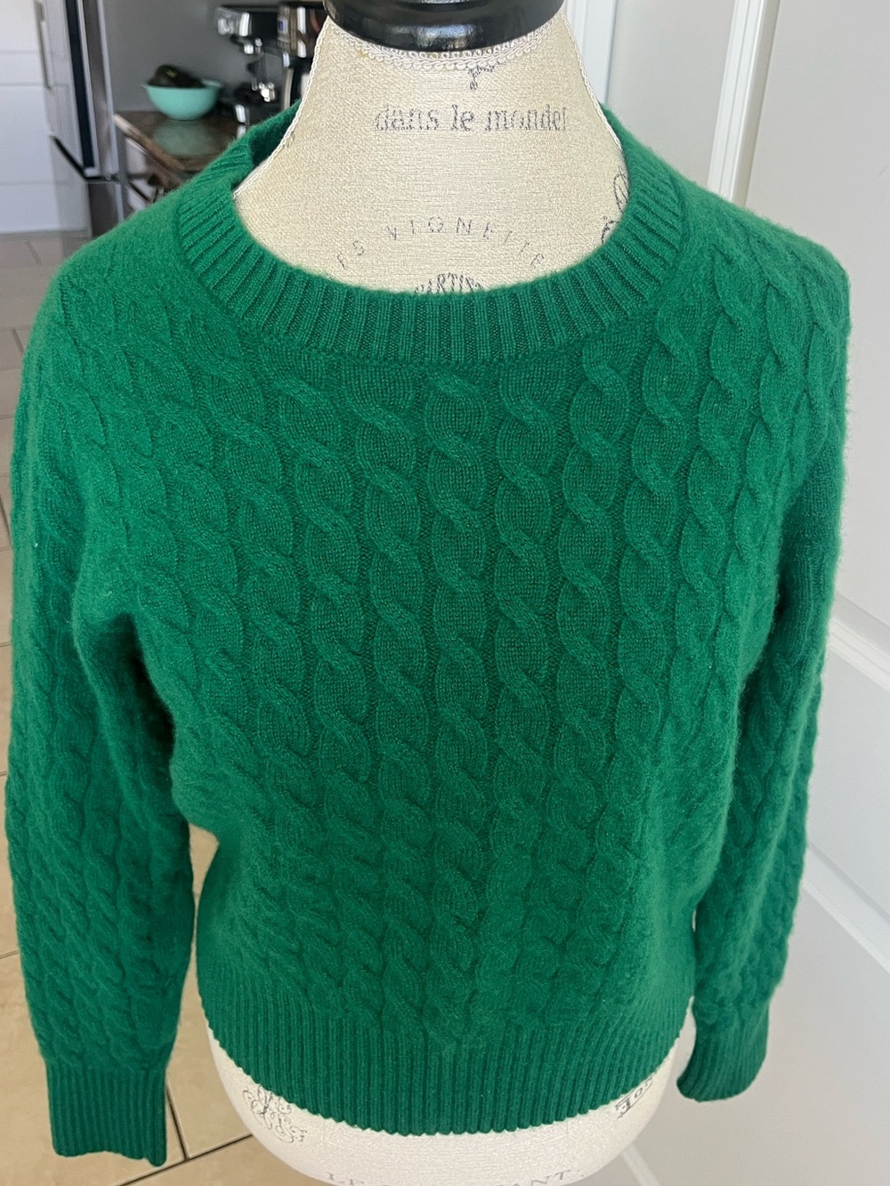 NWOT j.Crew cashmere cableknit crewneck jungle green ribbed sweater XL